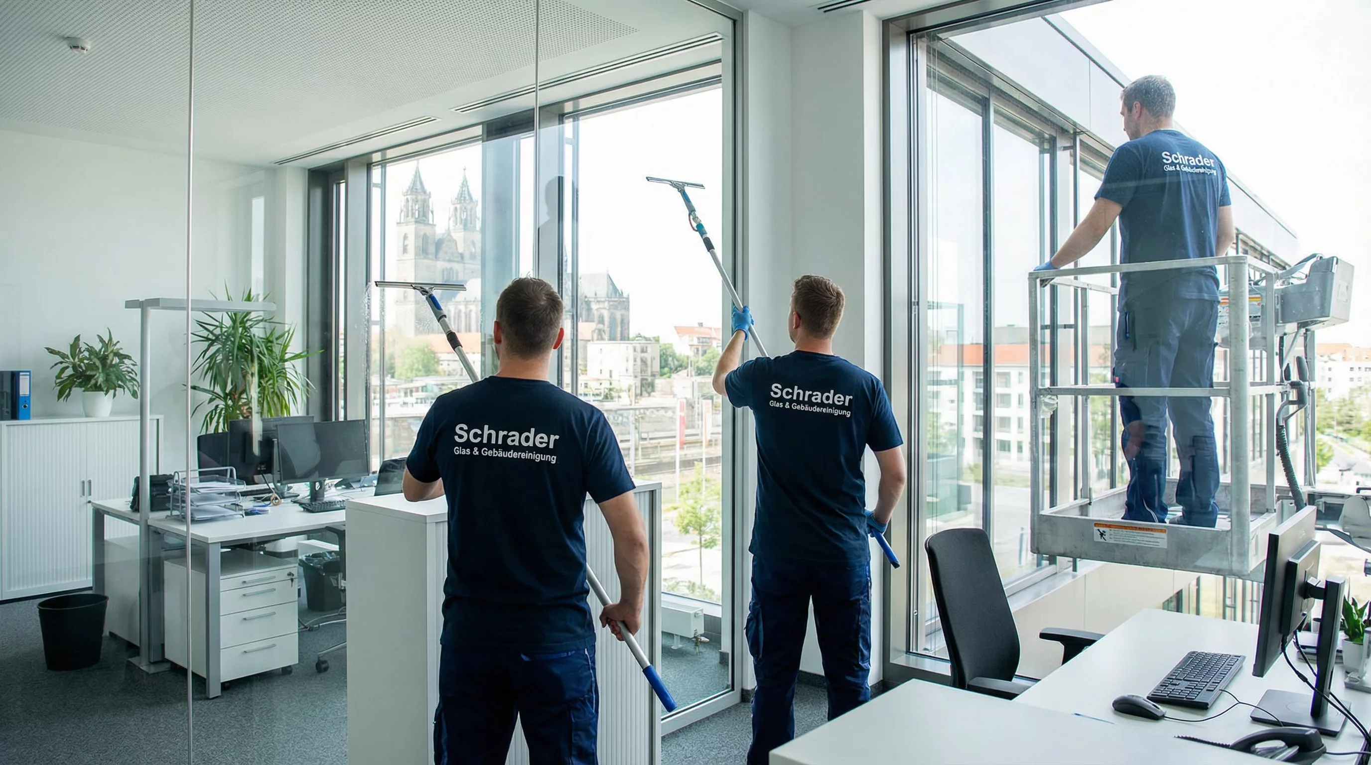 Fensterreinigung Gewerbe Magdeburg – streifenfreie Glasfassade an Bürogebäude